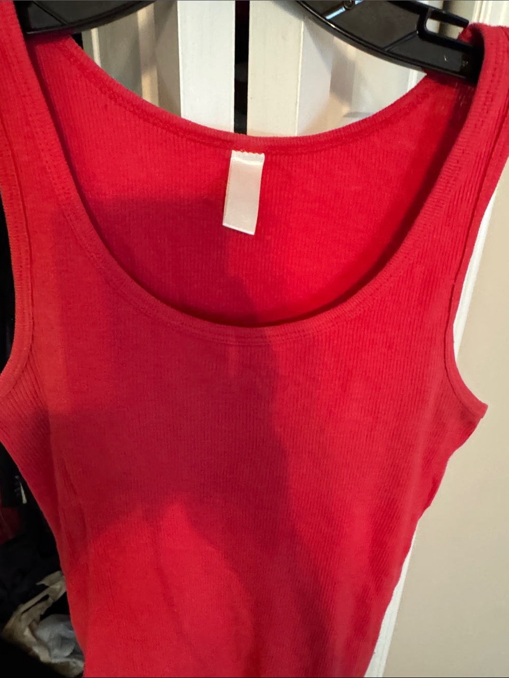 Red Ribbed Tank Top - Women